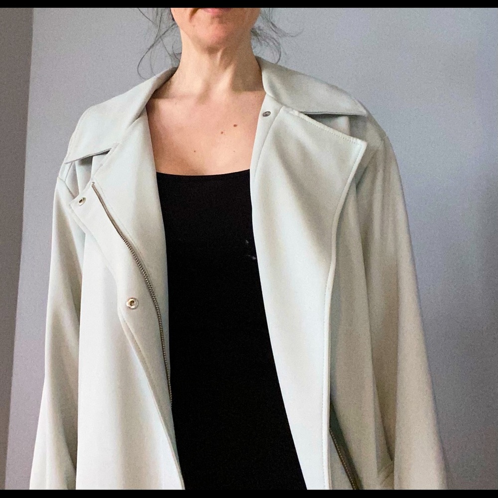 7 for All Mankind Trench Coat | pale silver / blue | silver hardware